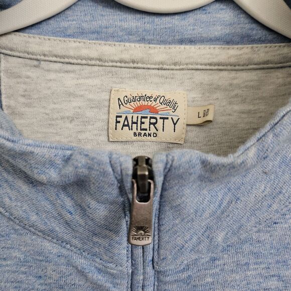 Faherty Suffolk Pullover Sweater Mens Large Light Blue 1/4 Zip Mock Neck Outdoor - Picture 2 of 10